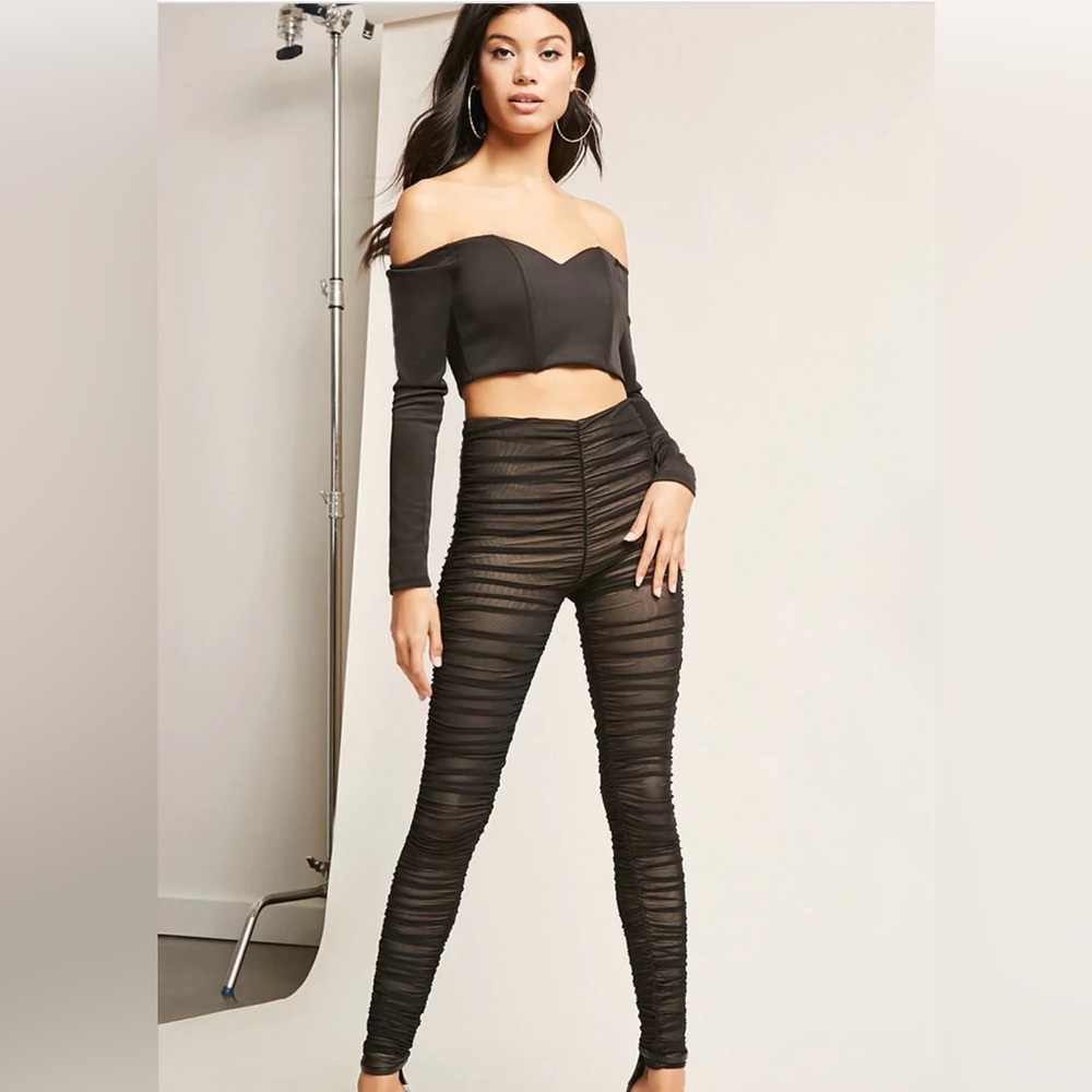 Black Ruched Nude Illusion Leggings